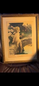 Peage Gutmann "Der Schmetterling" & blondhaariger Cherub, Original 1910er, Vintage Print - Bild 1 von 5