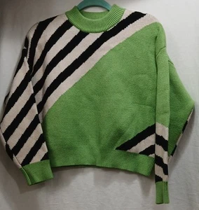 THML Too Wild Colorblock Neon Green Zebra Stripe Pattern Women's Medium EUC! - Picture 1 of 6