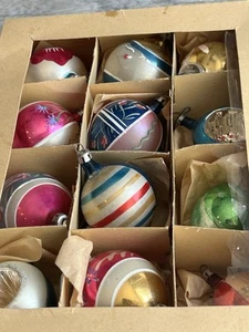 Fantasia Glass Christmas Ornaments Box 12 Pc 2” Round Poland Teardrop Indent - Picture 1 of 6