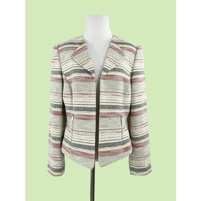 Chaqueta Blazer Tahari by ASL 8 Beige Negro Rojo Cuello Tweed Oficina Artística Carrera Foto 1 de 4