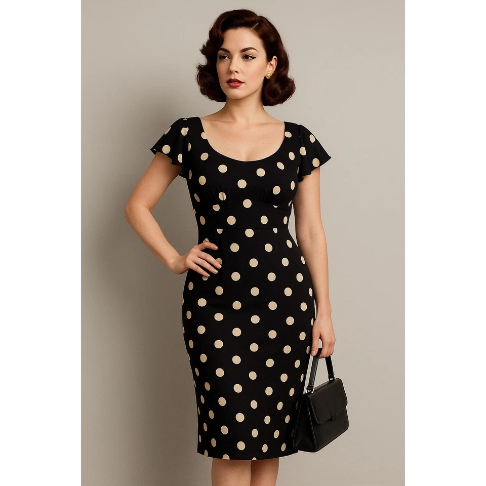 Ограниченный шелк завышенной талии в горошек Shift платье женщин 4 винтажный Y2K ретро - Изображение 1 из 4