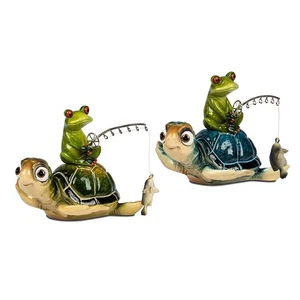 Schildkröte Harry + Frosch Angler hellgrün handbemalt formano 711502 Dekofigur - Bild 1 von 3