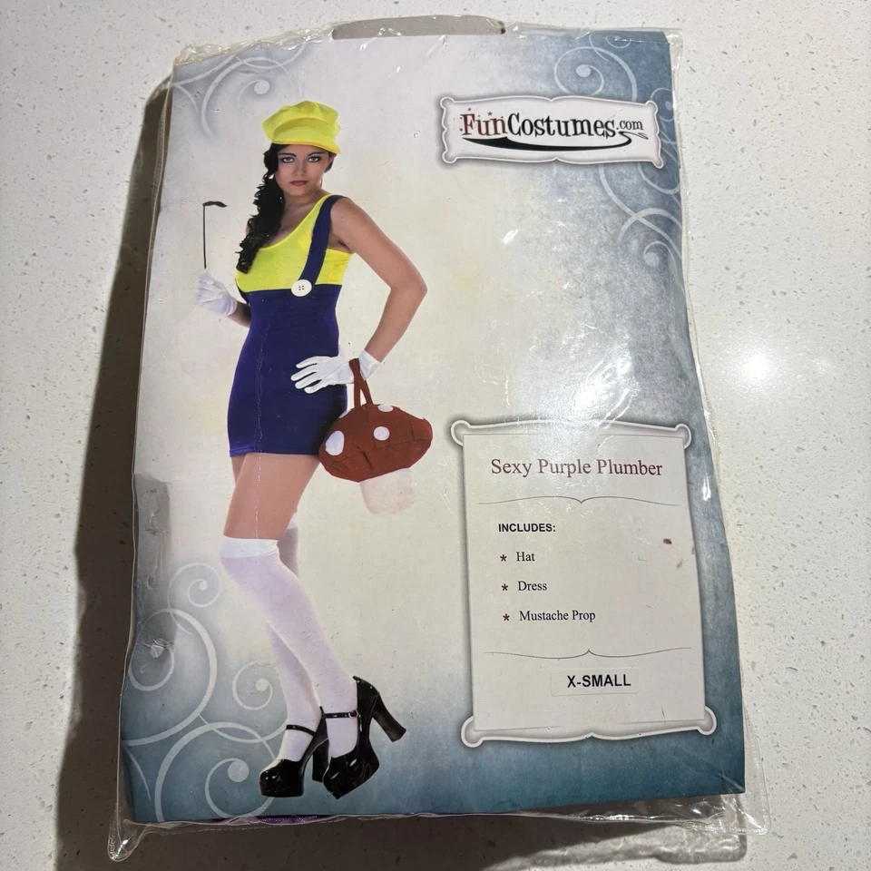 Сексуальный фиолетовый сантехник костюм XS - платье шляпа усы реквизит Mario - Изображение 1 из 4