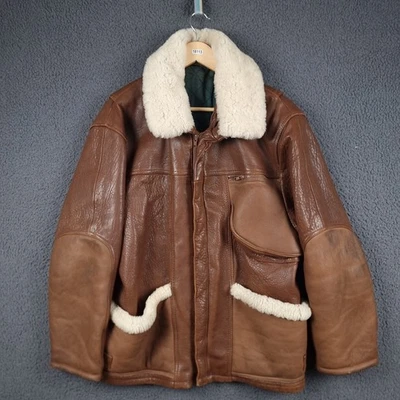 Vintage ESSEBI Leather Jacket Mens M Medium 38 Brown Faux Shearling Collar 80s - Image 1 of 4