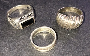 Sterling Silver 925 Lot Rings F8 Vintage Black Onyx Mid Scallop 10k Gold Band - Picture 1 of 16
