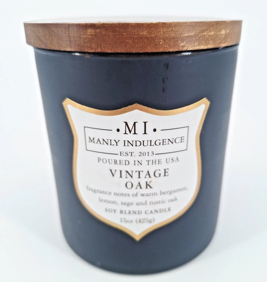 Set of 2 Manly Indulgence Vintage Oak 15 Oz Gray Scented Candle Wood Wick