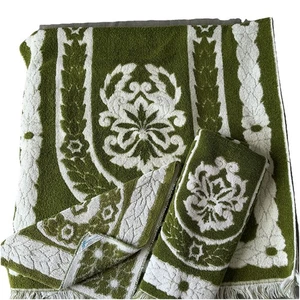 Set 3 asciugamani vintage Fieldcrest verde avacado bianco retrò MCM frange anni 60 - Foto 1 di 8