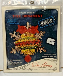 Vintage Edna Looney Christmas Tree Ornament Needleart Craft Kit Sequins Jeweled - Picture 1 of 8