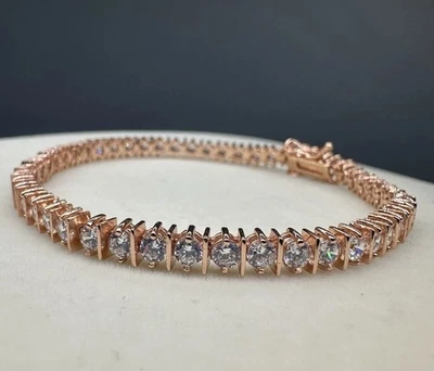 "Brazalete de tenis de plata de ley 925 circonitas de oro rosa piedras redondas brillantes de 7,5""" Foto 1 de 4