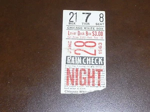BIGLIETTO BASEBALL WHITE SOX 1963 STUB RAY HERBERT FOTO SUL RETRO VS INDIANI - Foto 1 di 2