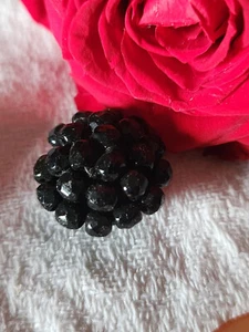 Bouton vintage  métal torsade perle main noir  bijoux parurier 1,8 cm G8D - Picture 1 of 4