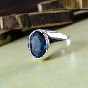 Anillo de astrología 925 SS 925 para hombre zafiro azul oscuro certificado 6,00 quilates - Imagen 1 de 5