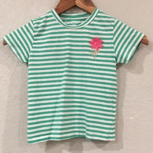 C&A Kids Girls Sz 6/116 Shirt Green Striped Flower Accent Preppy - Picture 1 of 9