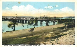 Postal de 1929 River View mostrando Cosden Refinery Tulsa Oklahoma Car - Imagen 1 de 2