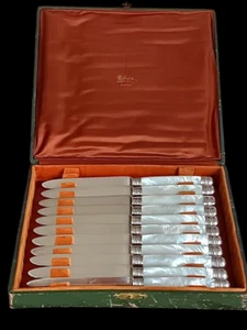 Antiguo juego francés de 11 cuchillos de plata de ley para frutas de postre de A.Debain siglo XIX - Imagen 1 de 12