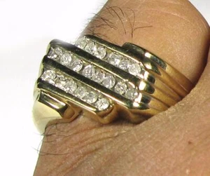 Estate men's Women's 0.45CT Diamond Cocktail Cluster Ring 10K Yellow Gold Pinky - Picture 1 of 12