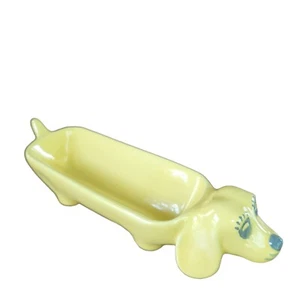 Ceramic Yellow Weiner Dog Dachshund Saltine Cracker Holder Tray Trinket Dish 10" - Picture 1 of 8