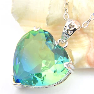 Xmas Romantic Heart Rainbow Mystical Topaz Tourmaline Silver Necklace Pendants - Picture 1 of 6