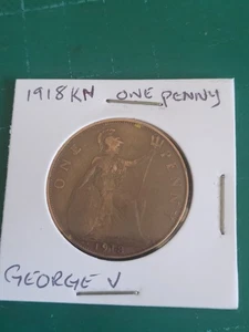 1918 KN One Penny (1d) George V RARE Year Good - Picture 1 of 4