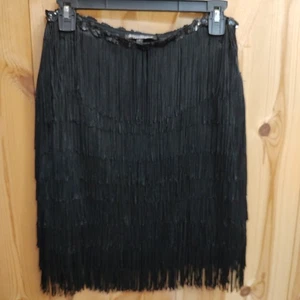 Vintage Betsey Johnson New York Fransen Minirock Pailletten Taille schwarz Gr. Small - Bild 1 von 5