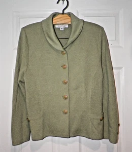 VINTAGE ST JOHN MARIE GRAU GRÜN KNOPFLEISTE STRICKJACKE GRÖSSE 10 - Bild 1 von 14
