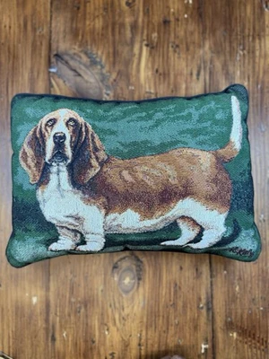 Picken Tapestry Pillow Bassett Hound Dog 16x11" Jacquard Decor USA Vintage - Image 1 of 4