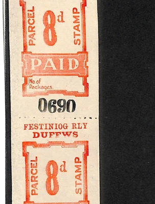 GB Wales FESTINIOG RAILWAY Parcel Stamp 8d *DUFFWS* STATION Mint PAIR MNH VB13 - Image 1 of 4