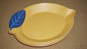 5x Bamboo Lemon Serve Food Platter with Blue Leaf For Summer Parties Barbeques - Picture 1 of 4