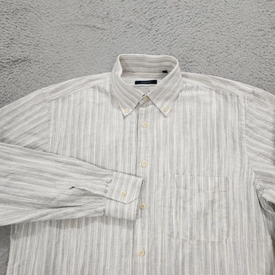 Camisa deportiva Zegna para hombre grande gris blanco a rayas abotonadas manga larga lino Foto 1 de 4