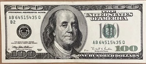 1996 US One Hundred Dollar Bill $100 UNCIRCULATED AB 64515435 Q - Picture 1 of 2