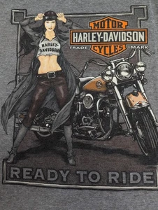 Harley Davidson 90er Beefy T-Shirt L Pinup Girl Biker Babe Ready To Ride - Bild 1 von 12