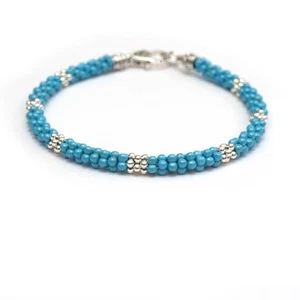 Bracciale LAGOS Nuovo Argento 7 Stazioni Turchese Blu Ceramica Caviale 5mm XL - Foto 1 di 7
