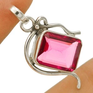 Natural 12CT Treated Ruby 925 Sterling Silver Pendant 1 1/2" Long @6-6 - Picture 1 of 1