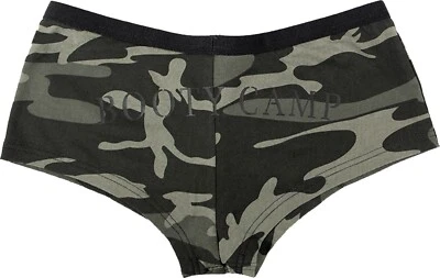 Mujeres Negro Camuflaje "Booty Camp" Botín Pantalones Cortos Calce Ajustado Salón Ropa Interior Foto 1 de 2
