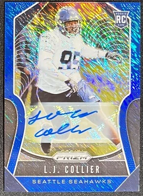 2019 PRIZM L.J. COLLIER BLUE SHIMMER RC AUTO #08/10 SEAHAWKS - Image 1 of 2