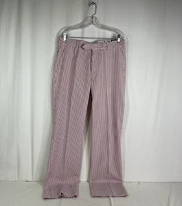 NWT Berle Men's Pleated Red and White Pinstripe Trousers - Size 35 - Picture 1 of 4