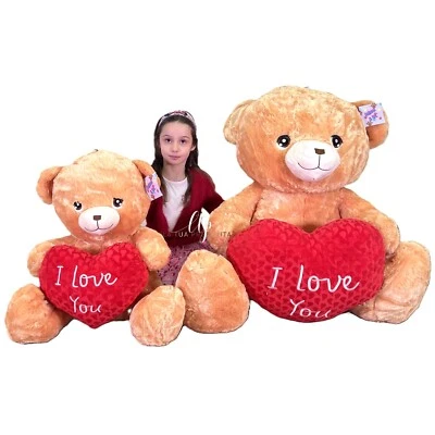 Ours En Peluche Géant Assis 100 - 140Cm Beige Clair Avec Cœur - Je T'Aime - Photo 1/2