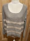 Romeo + Juliet Couture Long Sleeve Gray With White Strips Sweater Size Large Euc
