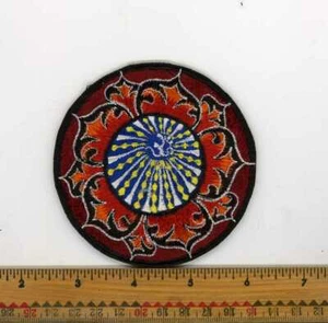 Embroidered White Om Sun rays Fancy Red Lotus Patch Fair Trade Nepal 3" Round - Picture 1 of 5
