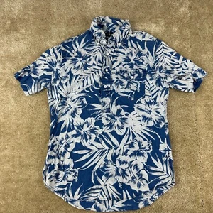 Polo Ralph Lauren Mens Shirt S Linen 1/2 Button Front Pocket floral blue - Picture 1 of 16