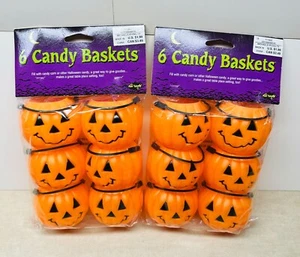 12 Halloween Pumpkin Candy Baskets Fun World Pails Bucket Mini Jack O' Lantern - Picture 1 of 5