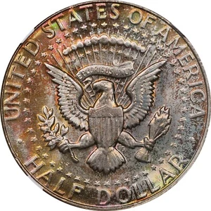 1969 D Kennedy Half Dollar NGC MS64 Rainbow Toned With Great Luster - Picture 1 of 3