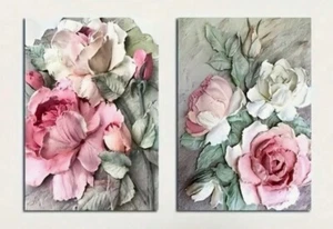 Canvas Wall Art  2 Piece Set   PEONIES  12 X 16   553 - Picture 1 of 3