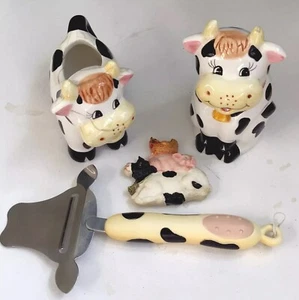 Lote de vaca de cerámica vintage - azucarero y crema - rebanadora de queso - imán de refrigerador - Imagen 1 de 11
