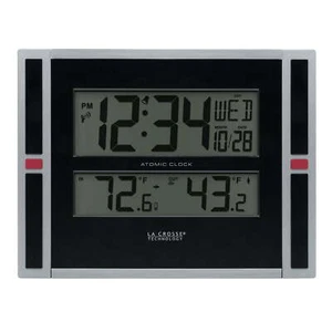La Crosse Technology 11" WWVB Digital Clock with Temperature, Black - Picture 1 of 6