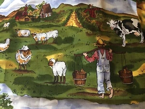 Alexander Henry Collection Farm Barnyard Print Fabric 2 Yards Cows Pigs Bunnies - Picture 1 of 8