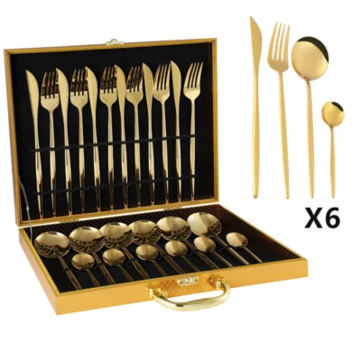 24 Pz. Acciaio Inox Set Posate Inossidabile Servizio Posate per 6 Persone BS9 - Immagine 1 di 2