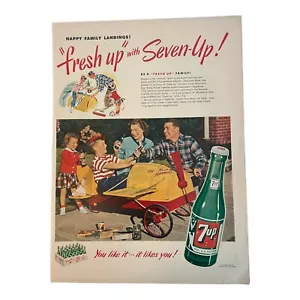 Avión de juguete 7 Up Soda 1949 de colección original anuncio de revista recién actualizado Happy Family Landings - Imagen 1 de 2