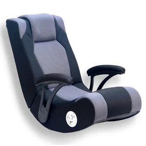 Gaming Chair Curved Seat Floor Rocker Recliner Folding Speakers Xbox Black Gray - Picture 1 of 7