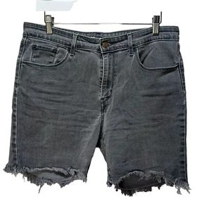 LEVI'S BLACK WASHED DENIM CUTOFF BOOTY SHORTS HIGH RISE WAIST 32X5 FRAYED HEM - Picture 1 of 13